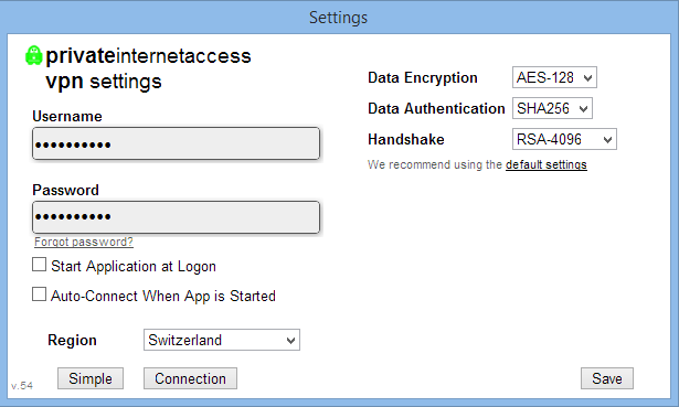 Private Internet Access Encryption Settings