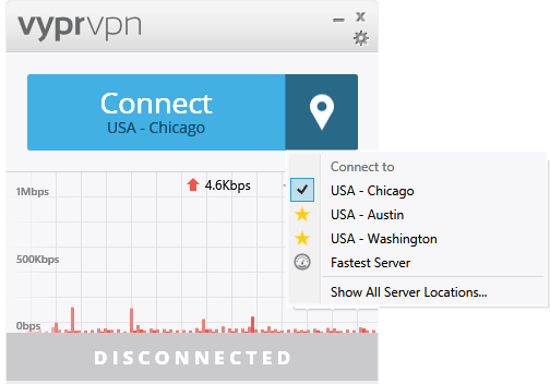 VyprVPN server selection dropdown