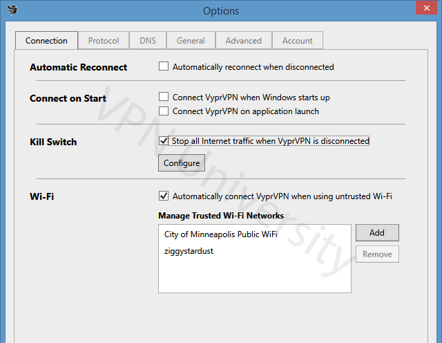VyprVPN connection settings
