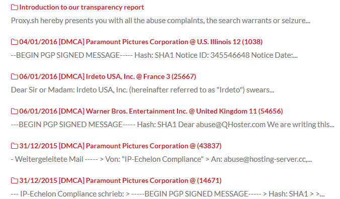 Proxy.sh transparency report