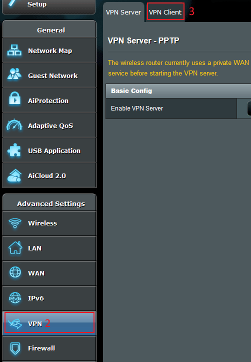 Go to ASUSWRT VPN Settings