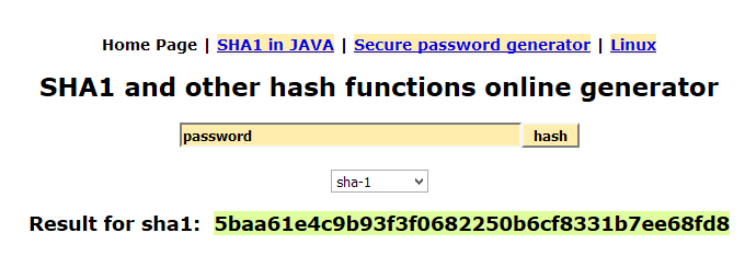 SHA-1 hash example