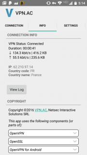 VPNac app connection status
