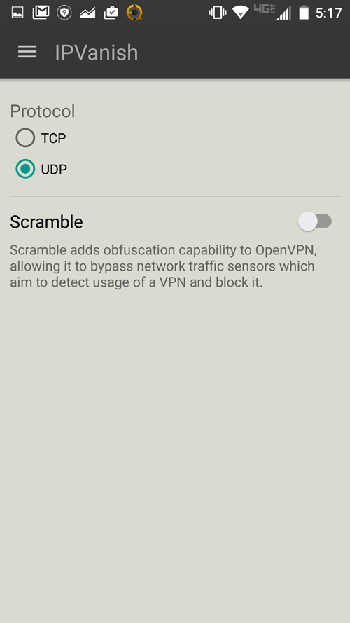 IPVanish android protocol options