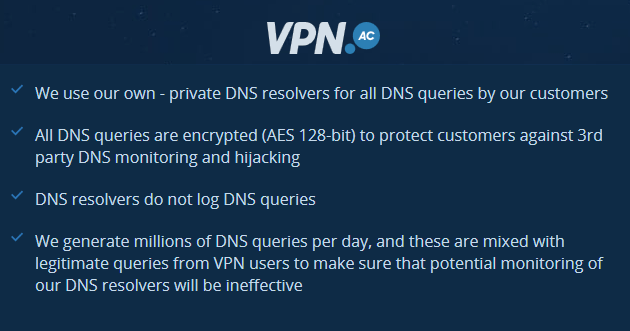 VPNAC secure encrypted DNS servers