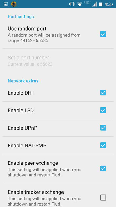Flud Network settings menu (1)