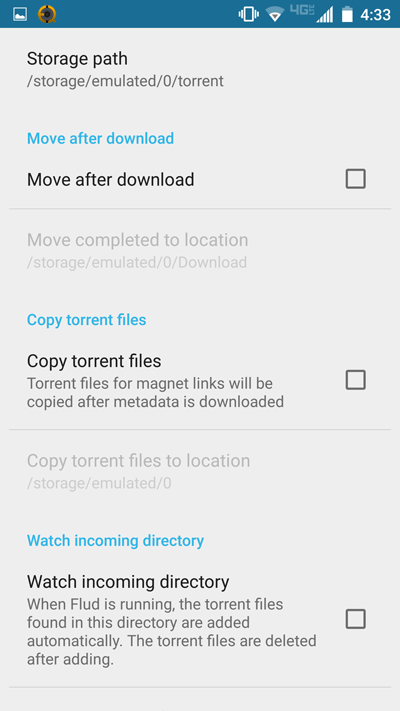 Flud settings storage options