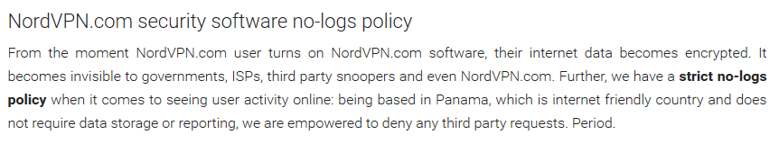 NordVPN logging policy