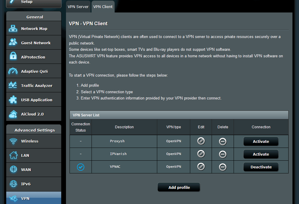 Asus router OpenVPN client settings for VPN