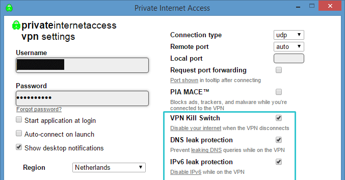 Private Internet Access IPv6, Kill-switch, DNS leak protection