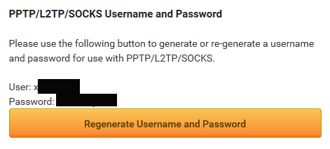 Create PIA username/password in account panel
