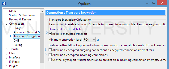 Vuze encryption settings