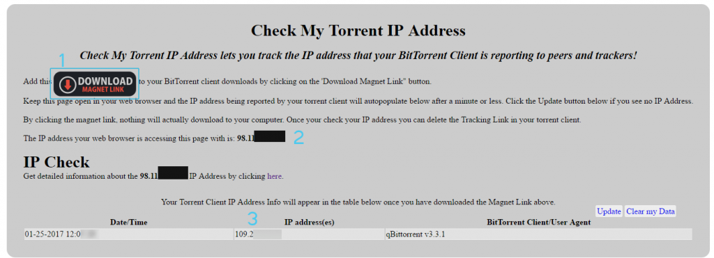 Tracking your torrent IP address with checkyourtorrentip.upcoil.com