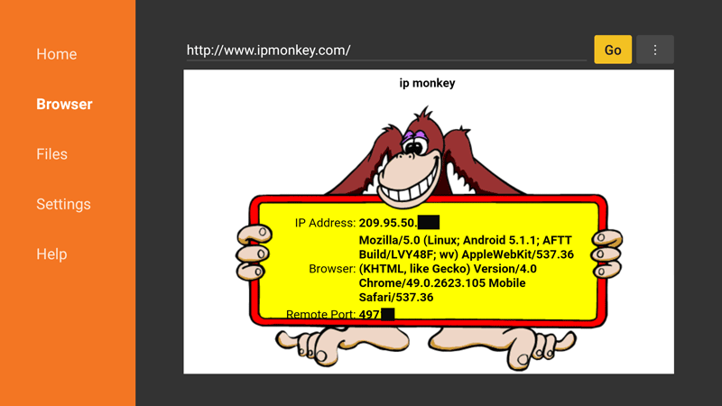 IPMonkey external IP address using Downloader on FireTV Stick