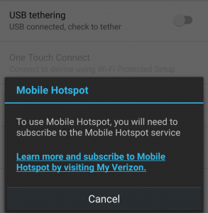 Hotspot/Tethering not enabled