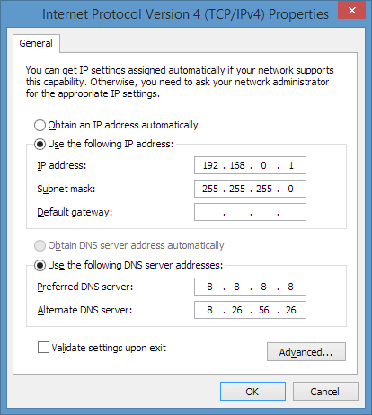 TCP/IPv4 adapter settings