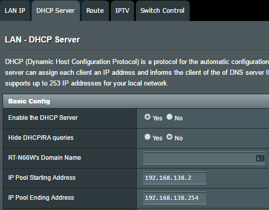 DHCP Server subnet