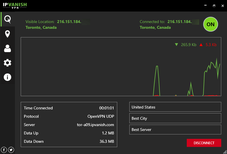 IPVanish software connected to canada