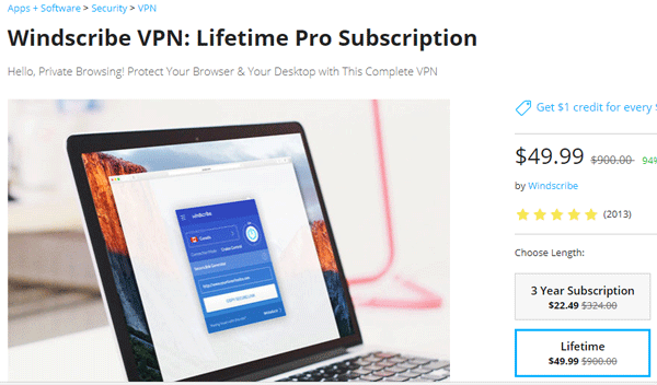 Windscribe Lifetime VPN deal