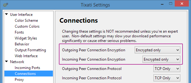Tixati Encryption Settings