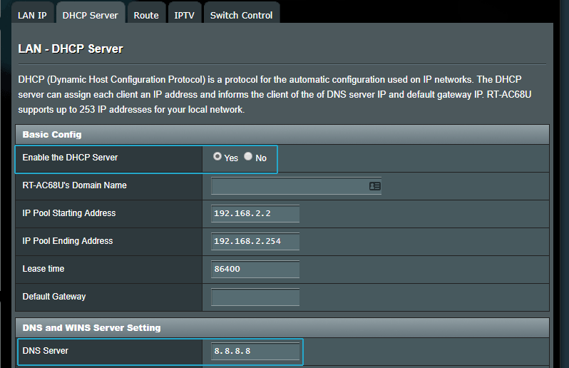 ASUSWRT DHCP Server and DNS Server