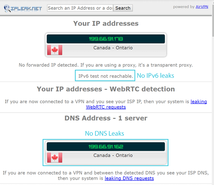 Windscribe DNS leak and ipv6 leak test