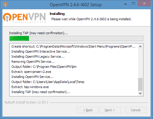 OpenVPN GUI installation in-progress
