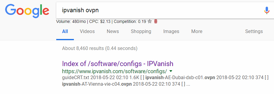 Use google to locate VPN configs