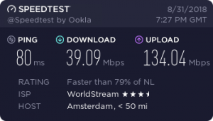 Cyberghost Speedtest Result (Torrent/p2p server in the Netherlands)