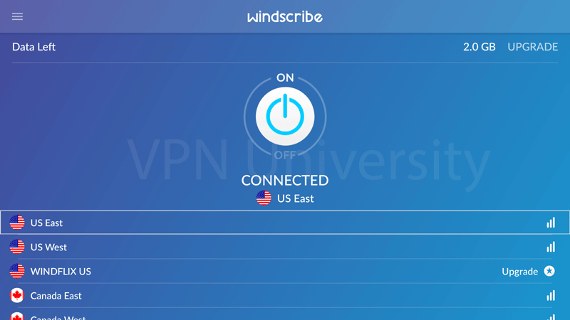 Windscribe Firestick App (connected)