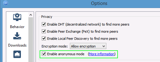 Enable anonymous mode in qbittorrent