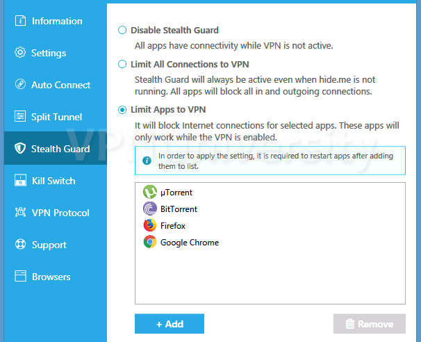 Stealth Guard requires certain apps to use the VPN