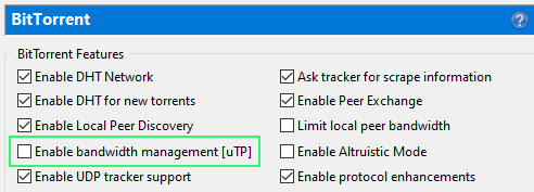 Desativar o gerenciamento de largura de banda UTP no uTorrent