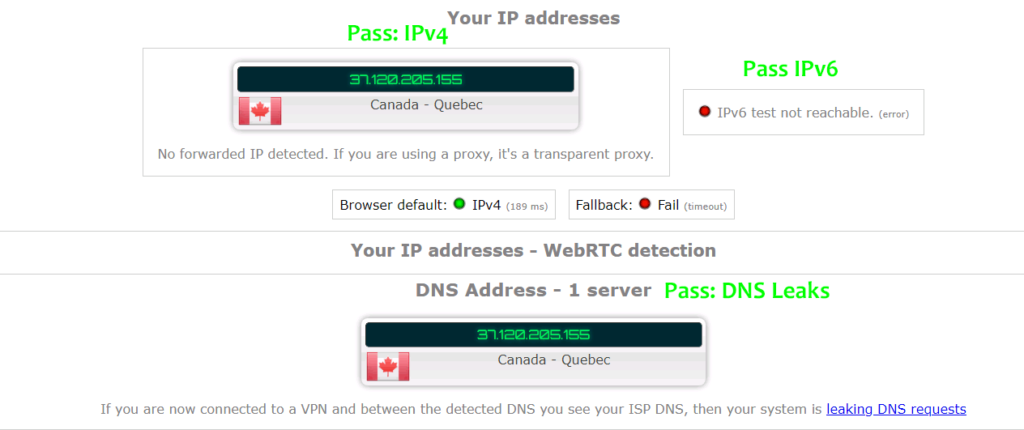 Hide.me DNS leak test and IPv6 leaks