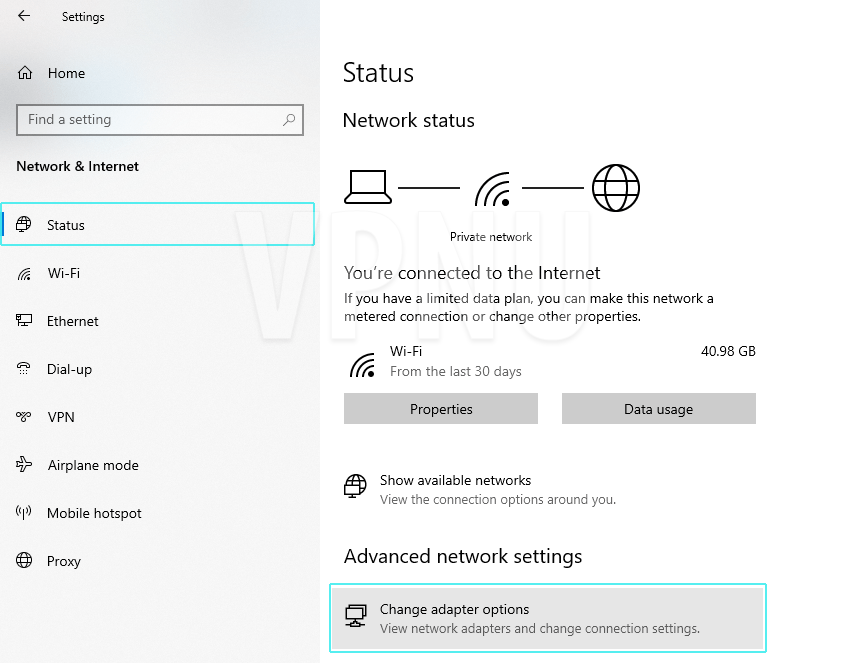 Change network adapter settings (in Windows 10)