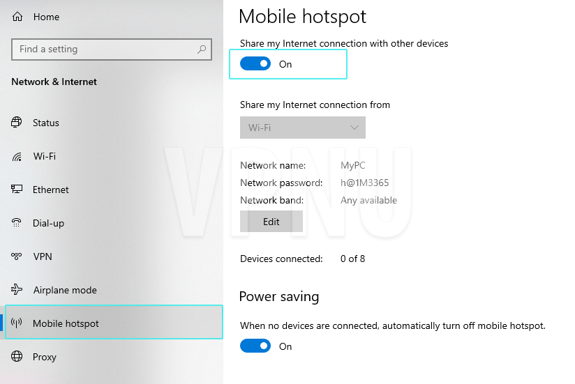 Windows 10 wifi connection sharing