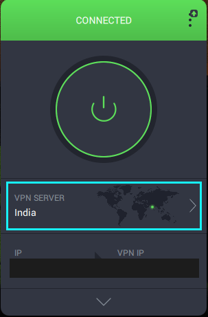 Private Internet Access VPN connected to a server in India