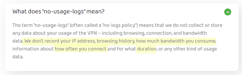 FAQ answer, pia doesn't keep connection logs