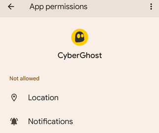 Requested app permissions for Cyberghost android app