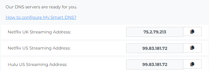 Cyberghost SmartDNS IP addresses for Netflix (screenshot)